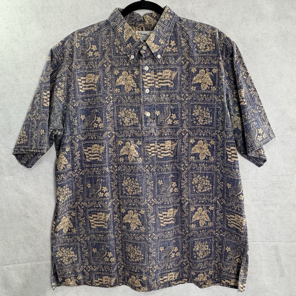 REYN SPOONER Men Lahaina Sailor Button Up Hawaiian Shirt Sz XL Blue 51-13